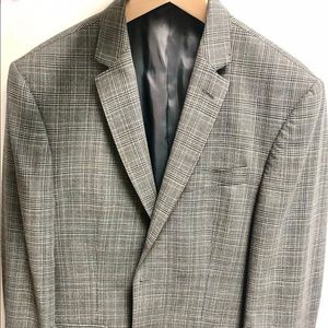 DKNY 42R Plaid Grey Wool Blazer